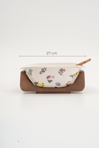 Petit Fleur Bambu Standlı Porselen Salata Kasesi - 27 cm - 4