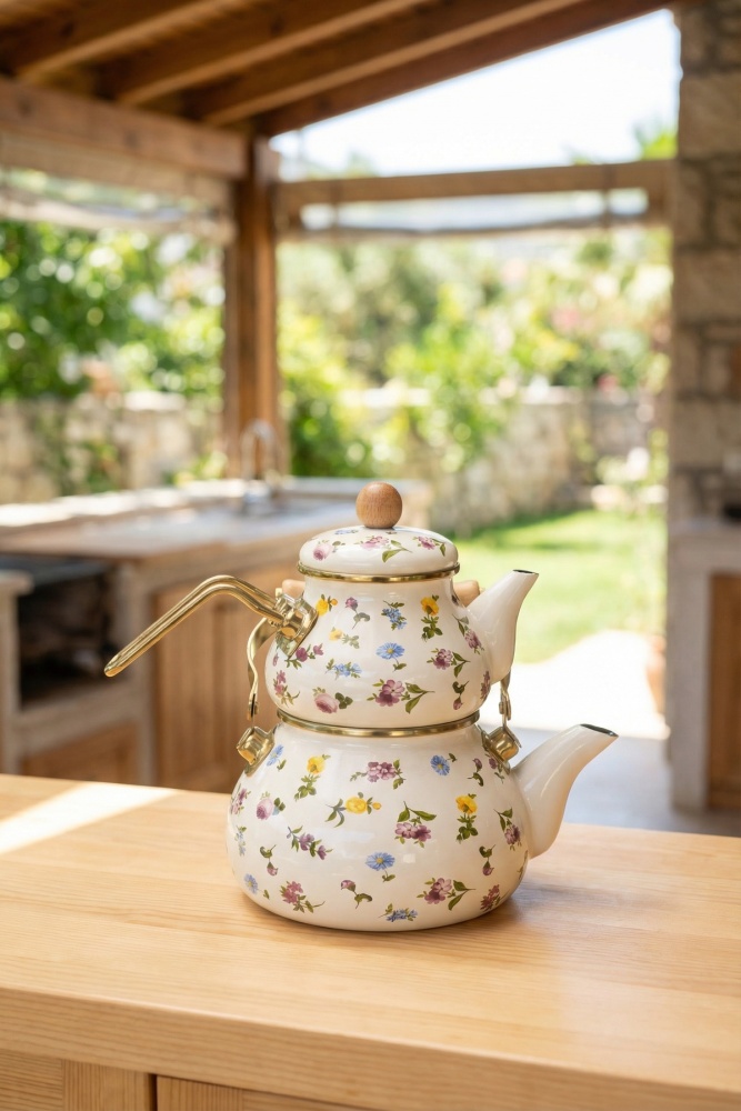 Petit Fleur Emaye Demlik Çaydanlık - 1