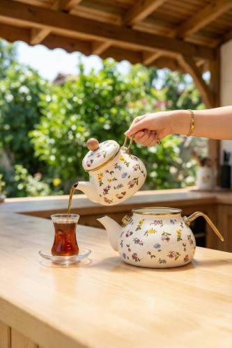Petit Fleur Emaye Demlik Çaydanlık - 2
