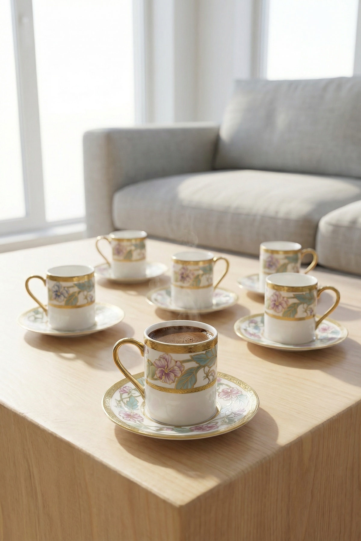 Portia 6 Kişilik Porselen Kahve Fincan Takımı - 90 ml