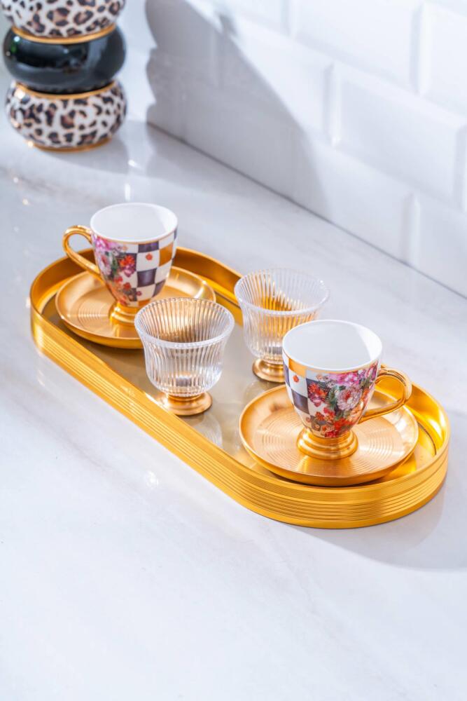 Portofina 2 Kişilik Cam Tepsili Kahve Fincanı Takımı - 90 ml - 1