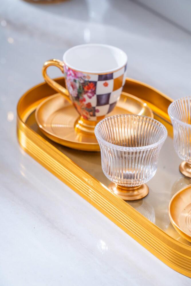Portofina 2 Kişilik Cam Tepsili Kahve Fincanı Takımı - 90 ml - 2
