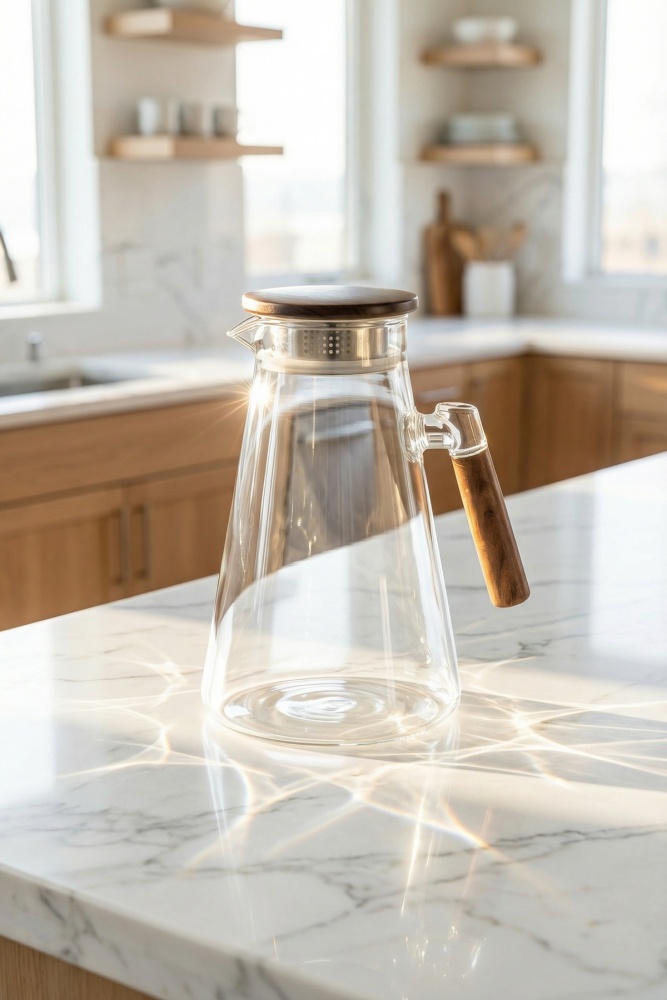 PureGlass Akasya Kapaklı Cam Sürahi - 1700 ml - 1