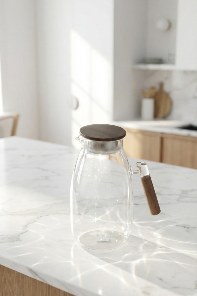 PureGlass Akasya Kapaklı Cam Sürahi - 2200 ml - 2