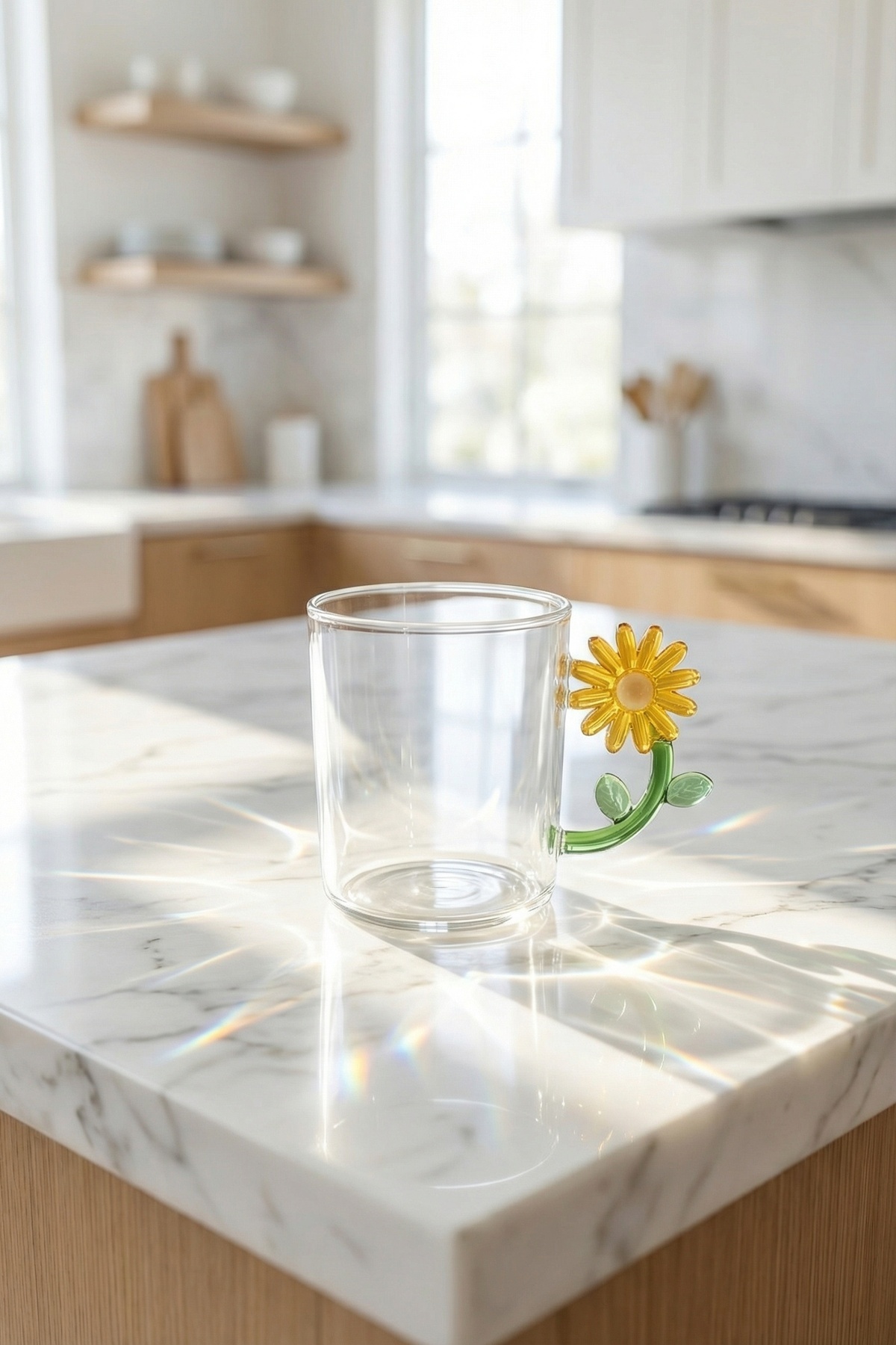 PureGlass Çiçek Kulplu Cam Kupa - 350 ml
