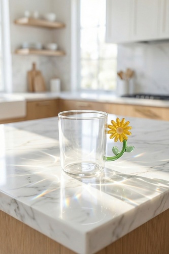 PureGlass Çiçek Kulplu Cam Kupa - 350 ml - 1