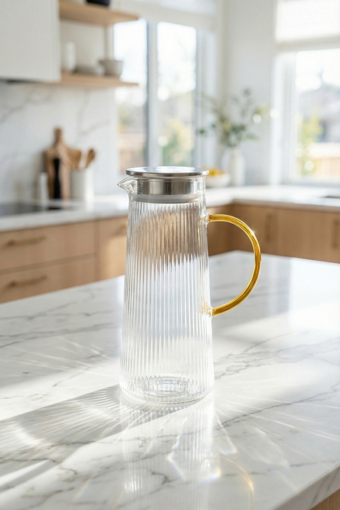 PureGlass Metal Kapaklı Cam Sürahi - 1650 ml - 1
