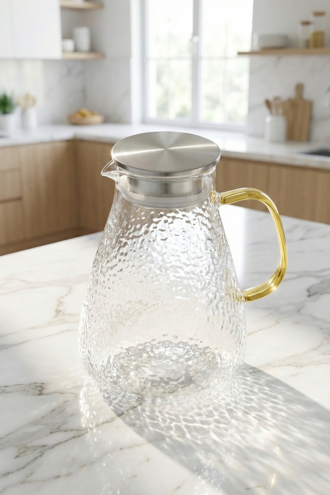 PureGlass Metal Kapaklı Cam Sürahi - 2050 ml - 2