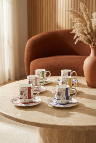Rafeala 6 Kişilik Porselen Kahve Fincan Takımı - 90 ml - Acar