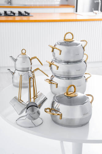 Rosa 16 Parça Paslanmaz Çelik Tencere Seti - Gold - Acar