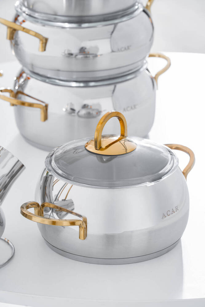 Rosa 16 Parça Paslanmaz Çelik Tencere Seti - Gold - 3