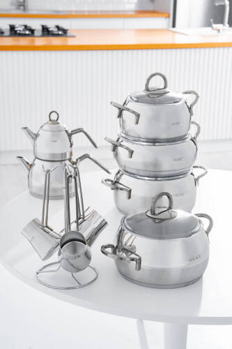 Rosa 16 Parça Paslanmaz Çelik Tencere Seti - Platin - 1