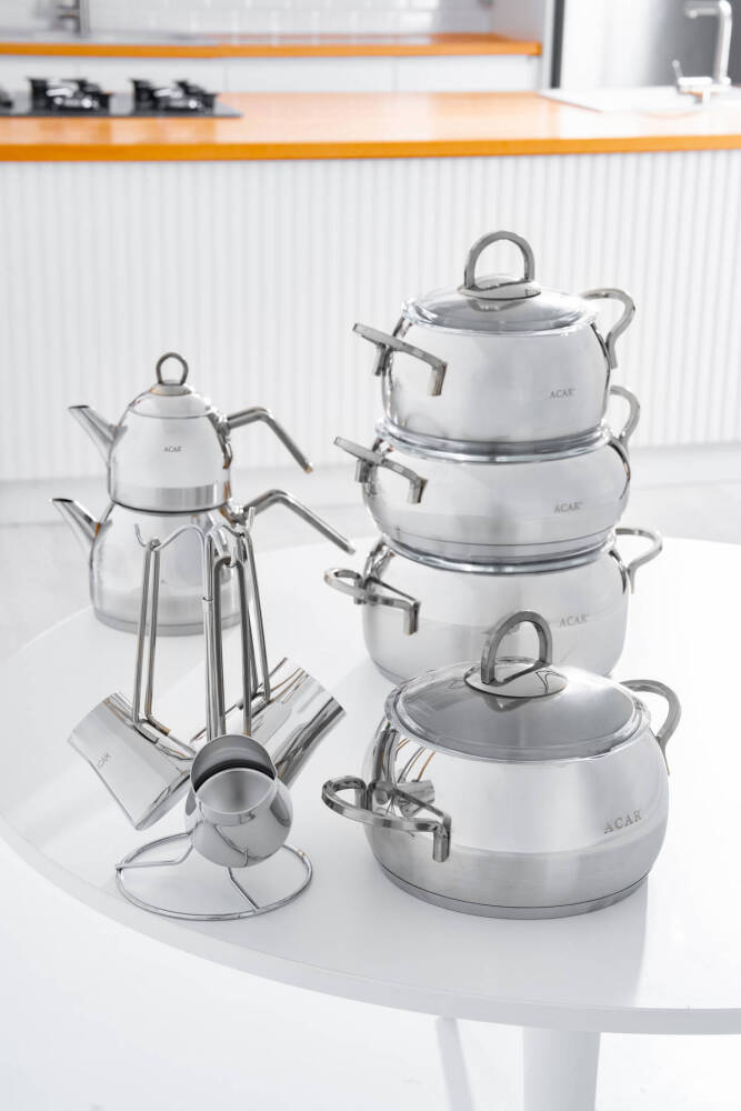 Rosa 16 Parça Paslanmaz Çelik Tencere Seti - Platin - 1