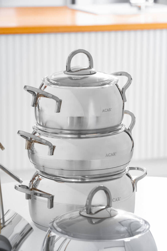 Rosa 16 Parça Paslanmaz Çelik Tencere Seti - Platin - 2