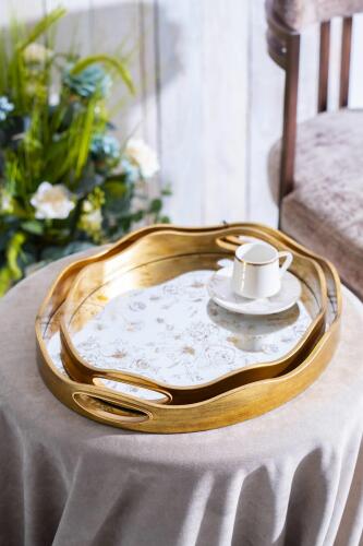 Rosa 2'li Gold Cam Tepsi - 43.5/37.5 cm - Acar