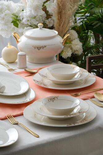 Rosaline 60 Piece Gold Porcelain Dinner Set For 12 People - Queen Victoria