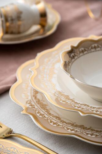 Rosella 60 Piece Gold Porcelain Dinner Set For 12 People - 2