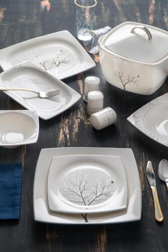 Rosemary Silver 12 Kişilik 60 Parça Porselen Yemek Takımı - Acar