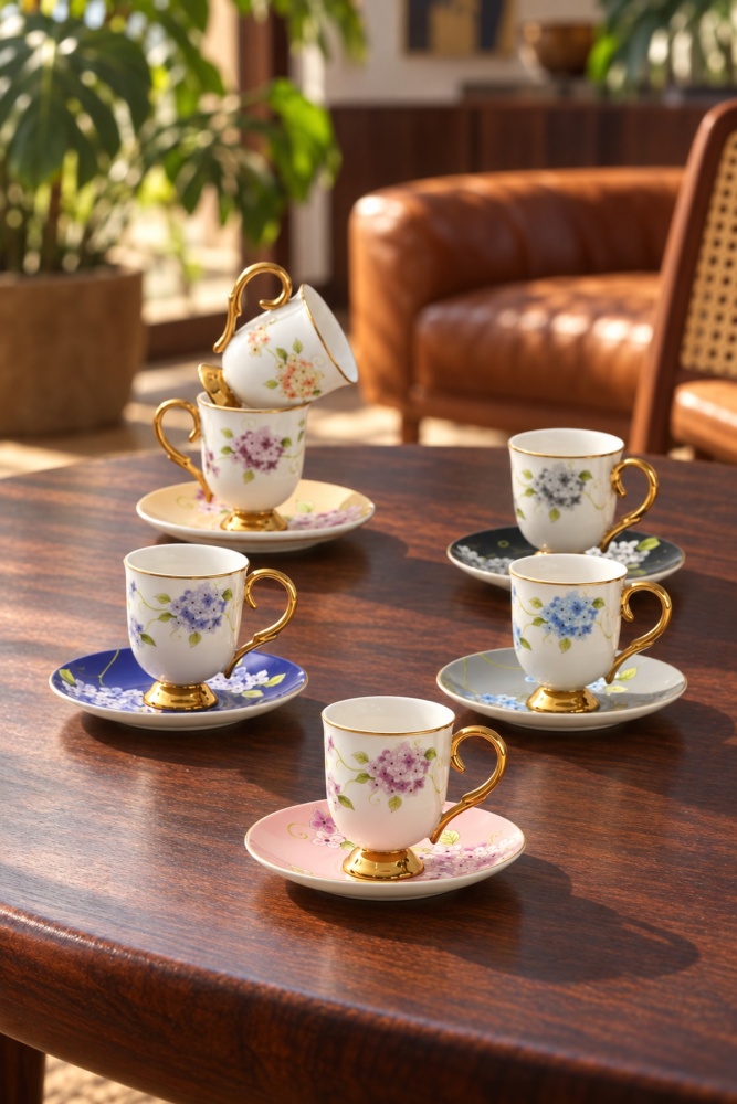 Rowena 6 Kişilik Porselen Kahve Fincan Takımı - 90 ml - 2