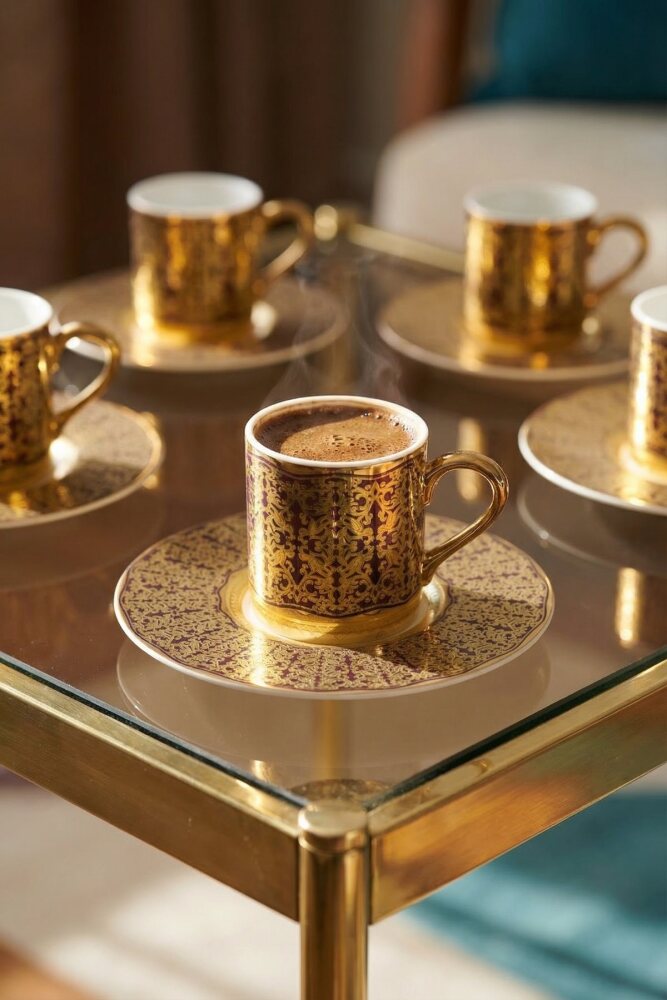 Royal Winton 24K Altın Detaylı 6 Kişilik Porselen Kahve Fincanı Takımı - 100 ml - 1