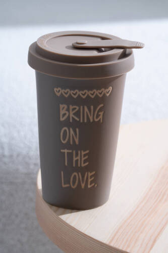 Ruby Silikon Kapaklı Porselen Kupa Kahverengi - 425 ml - 1