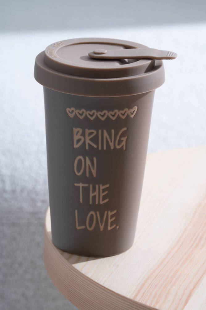 Ruby Silikon Kapaklı Porselen Kupa Kahverengi - 425 ml - 1