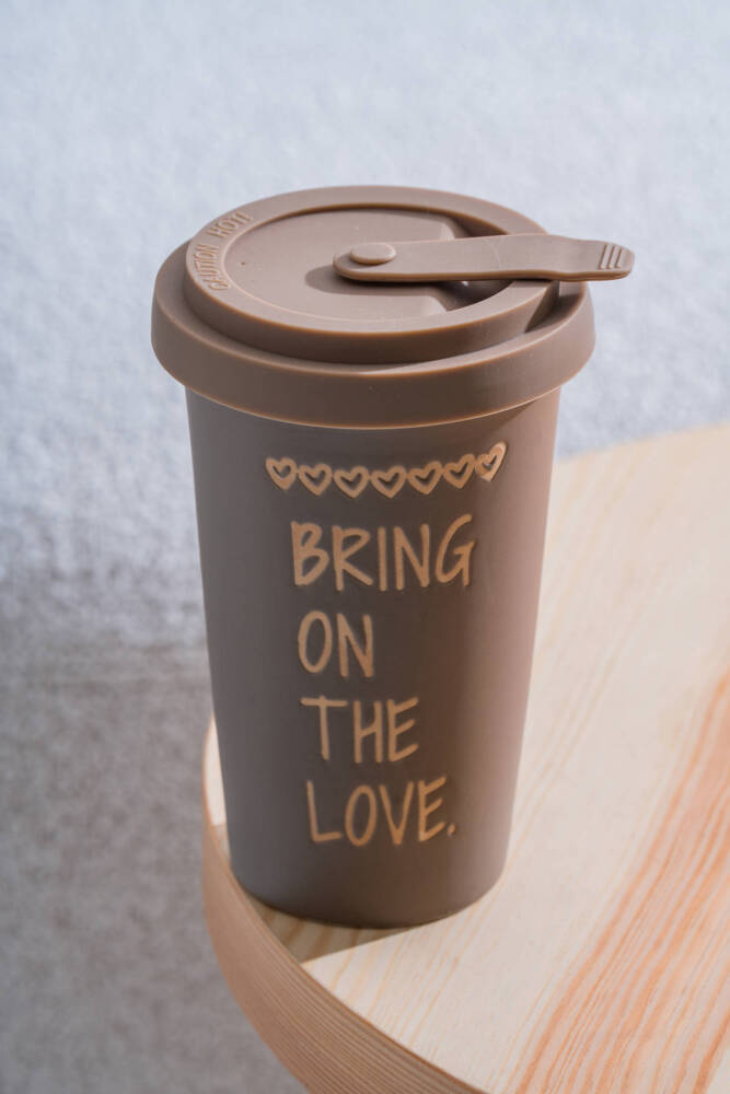 Ruby Silikon Kapaklı Porselen Kupa Kahverengi - 425 ml - 2