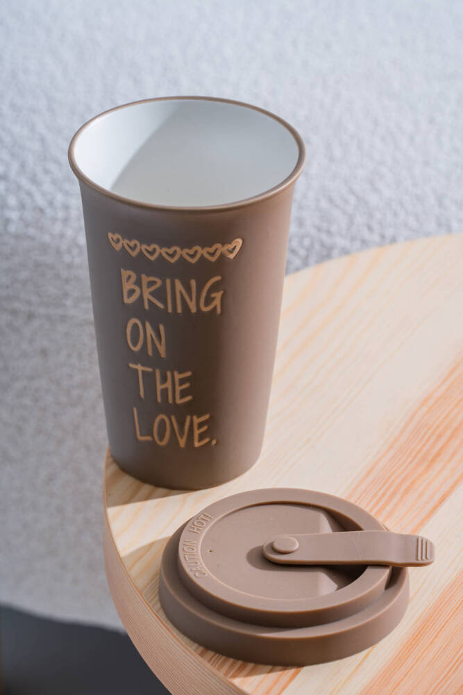 Ruby Silikon Kapaklı Porselen Kupa Kahverengi - 425 ml - 3