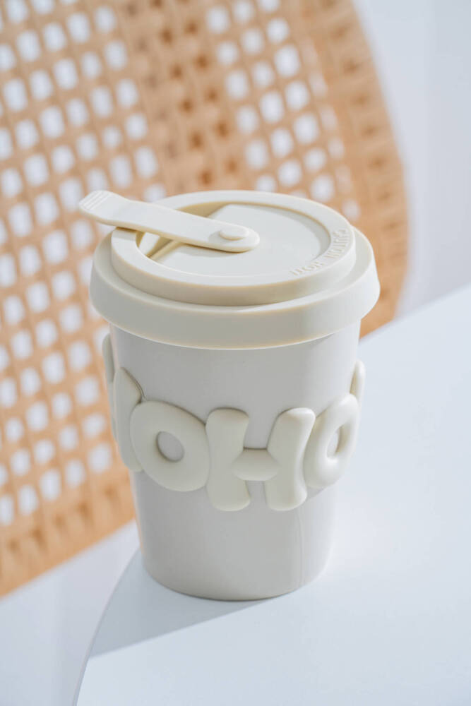 Ruby Silikon Kapaklı Porselen Kupa Krem - 380 ml - 1