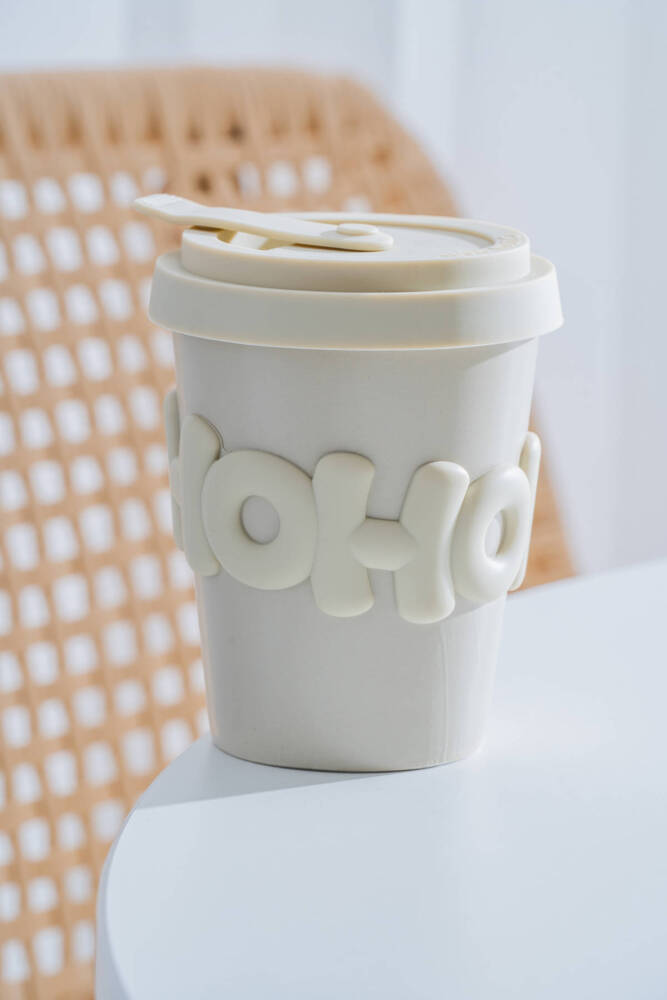 Ruby Silikon Kapaklı Porselen Kupa Krem - 380 ml - 2