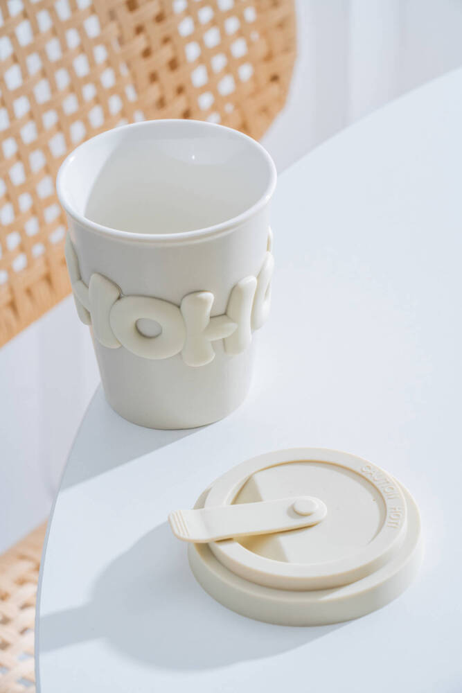 Ruby Silikon Kapaklı Porselen Kupa Krem - 380 ml - 3