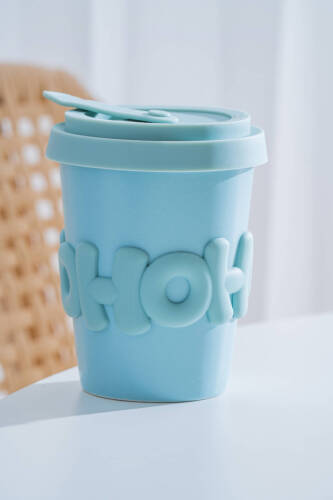 Ruby Silikon Kapaklı Porselen Kupa Mavi - 380 ml - 2