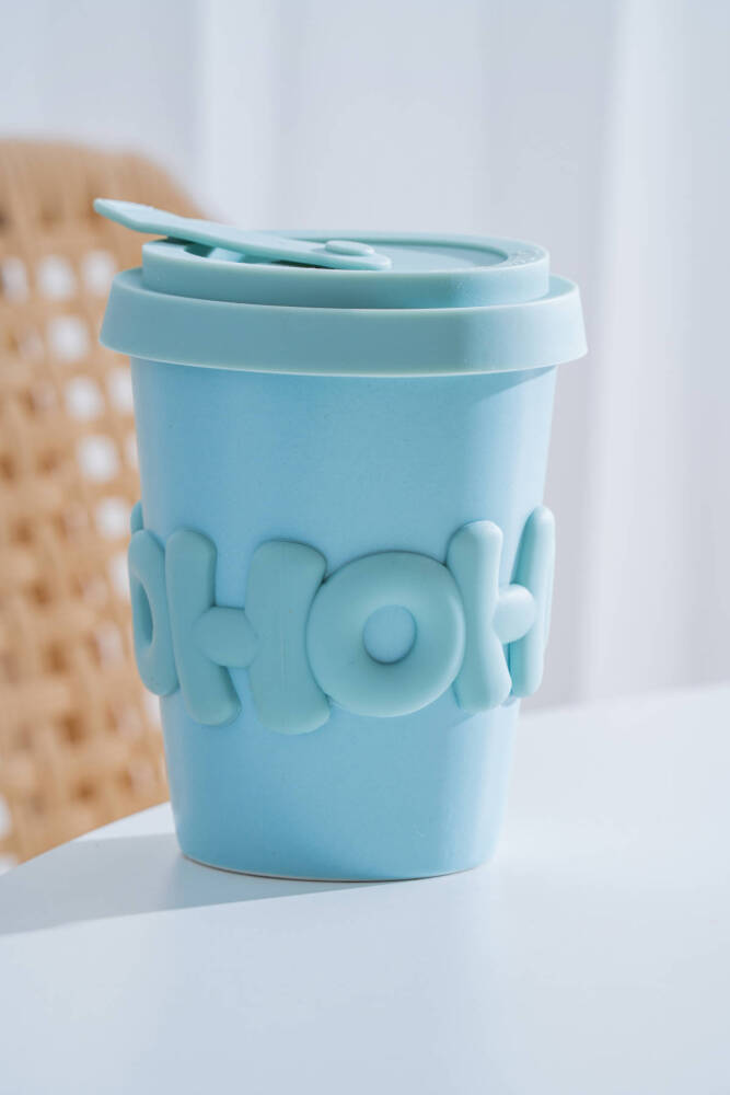 Ruby Silikon Kapaklı Porselen Kupa Mavi - 380 ml - 2