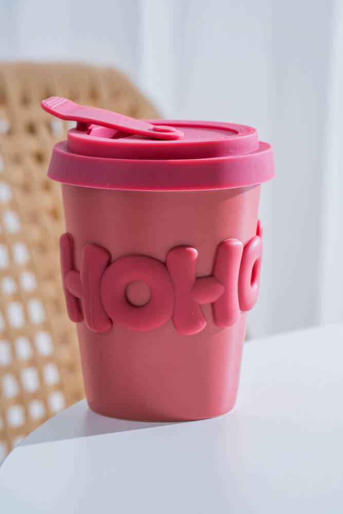 Ruby Silikon Kapaklı Porselen Kupa Pembe - 380 ml - 2