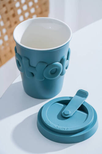 Ruby Silikon Kapaklı Porselen Kupa Turkuaz - 380 ml - 3