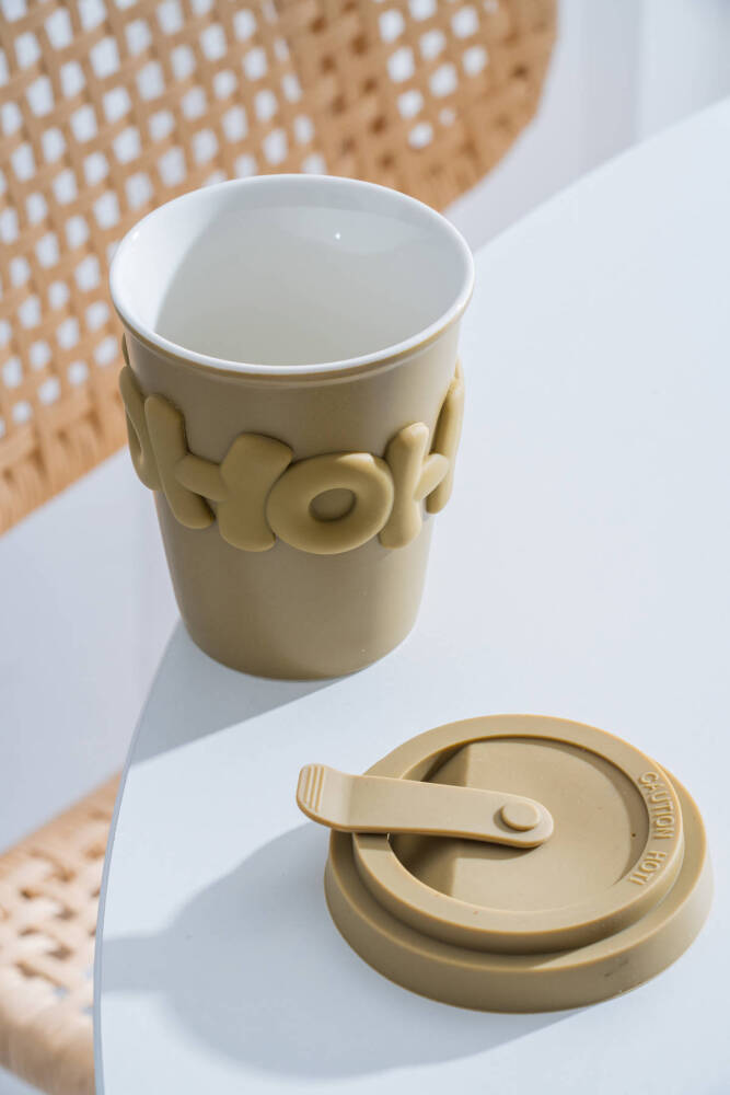 Ruby Silikon Kapaklı Porselen Kupa Yeşil - 380 ml - 3