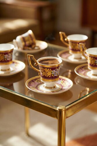 Ruperta 24K Altın Detaylı 6 Kişilik Porselen Kahve Fincanı Takımı - 90 ml - Acar
