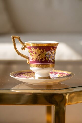 Ruperta 24K Altın Detaylı 6 Kişilik Porselen Kahve Fincanı Takımı - 90 ml - 2