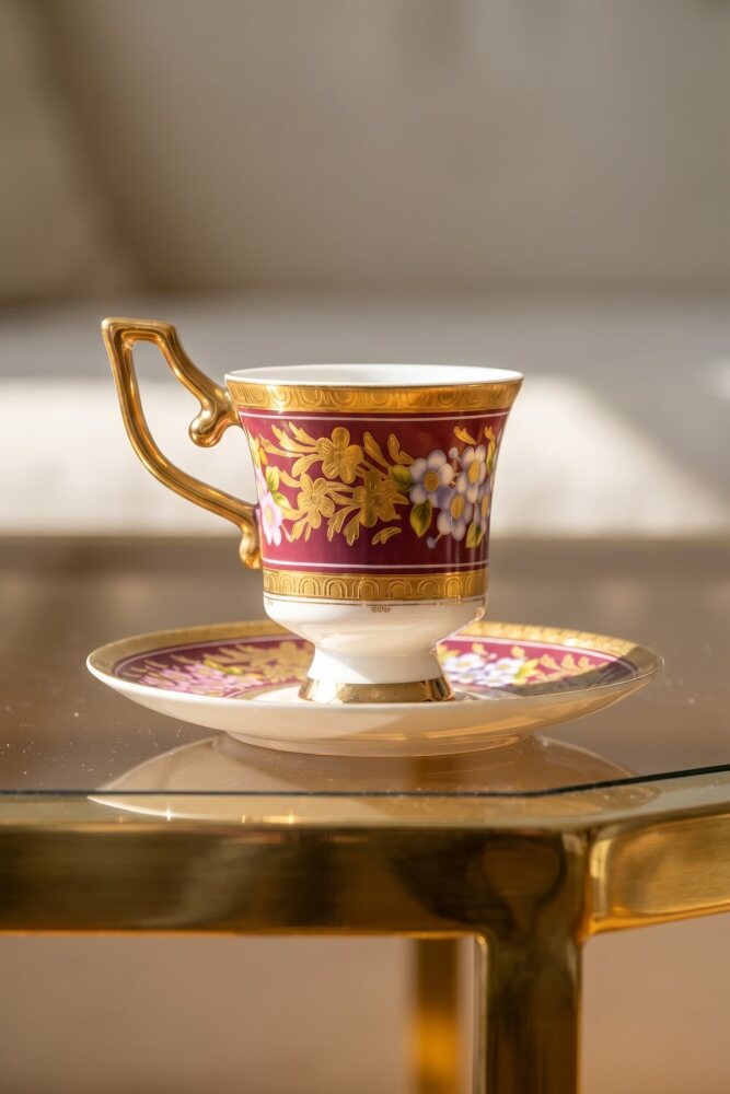 Ruperta 24K Altın Detaylı 6 Kişilik Porselen Kahve Fincanı Takımı - 90 ml - 2