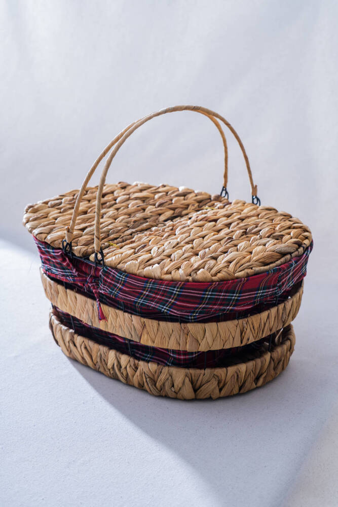 Rustika Nomia Hasır Kapaklı Piknik Sepeti - 39 cm - 1