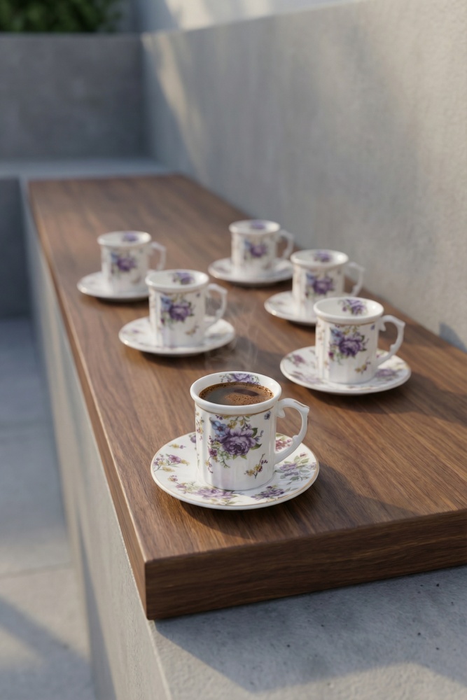 Scarlett 6 Kişilik Porselen Kahve Fincan Takımı - 100 ml - 1