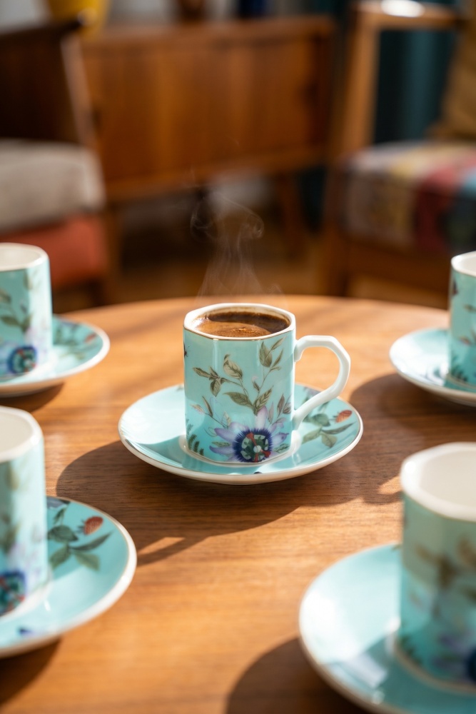 Serenade 6 Kişilik Porselen Kahve Fincan Takımı Yeşil - 100 ml - 1