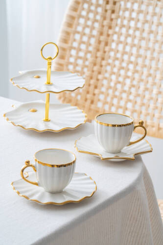 Shelly 2 Kişilik Standlı Kahve Fincan Takımı Gold - 130 ml - Acar