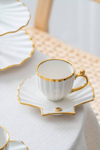 Shelly 2 Kişilik Standlı Kahve Fincan Takımı Gold - 130 ml - 5