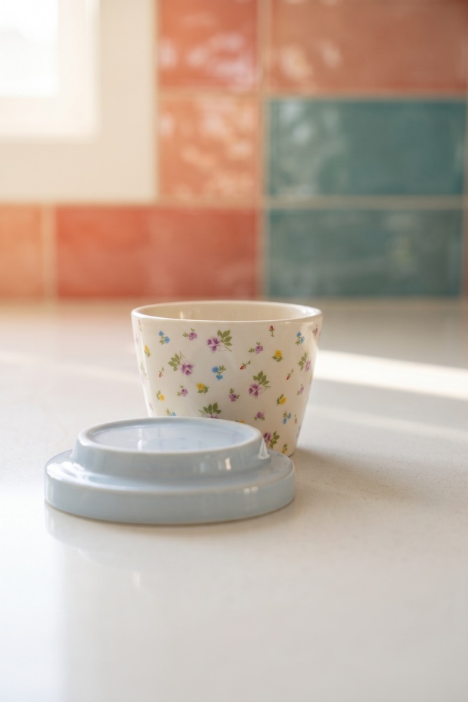 Silk Petal Porselen Kapaklı Kavanoz Açık Mavi - 160 ml - 2