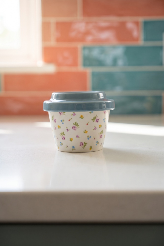 Silk Petal Porselen Kapaklı Kavanoz Koyu Mavi - 160 ml - 1