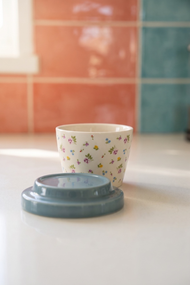Silk Petal Porselen Kapaklı Kavanoz Koyu Mavi - 160 ml - 2