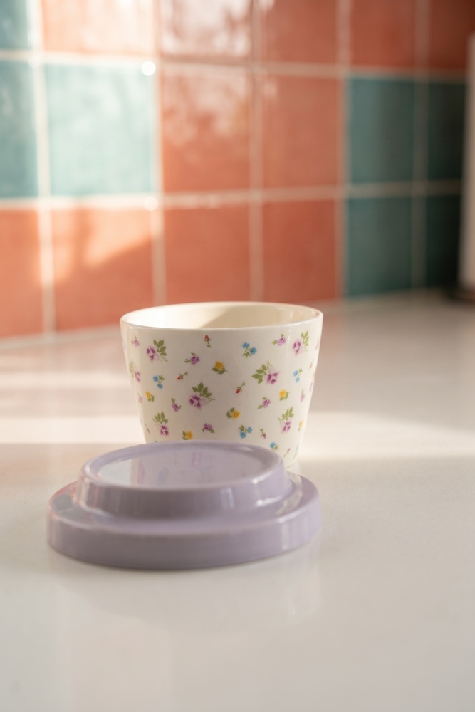 Silk Petal Porselen Kapaklı Kavanoz Mor - 160 ml - 2