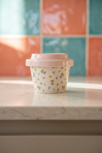 Silk Petal Porselen Kapaklı Kavanoz Pembe - 160 ml - ACAR
