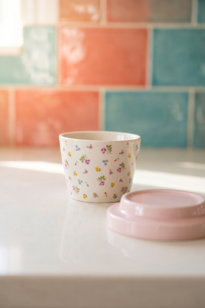 Silk Petal Porselen Kapaklı Kavanoz Pembe - 160 ml - 2